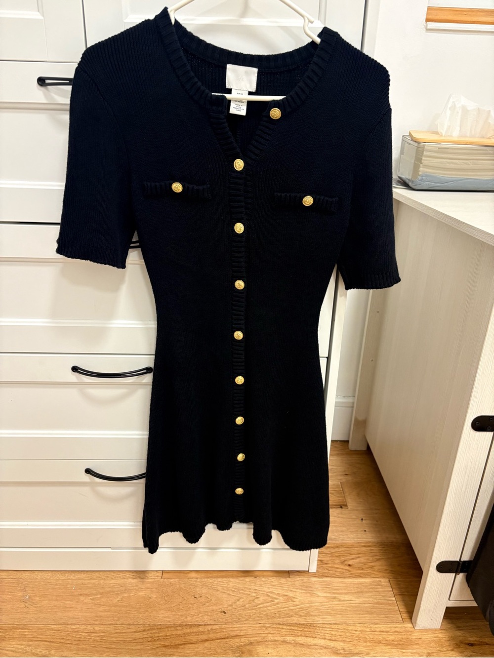 H&M Black Mini Dress with Gold Buttons
